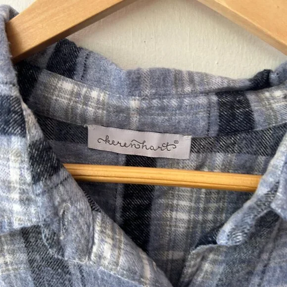 Keren Hart Flannel Shirt Womens XL Blue Plaid Soft Collared Button Front - Picture 4 of 6